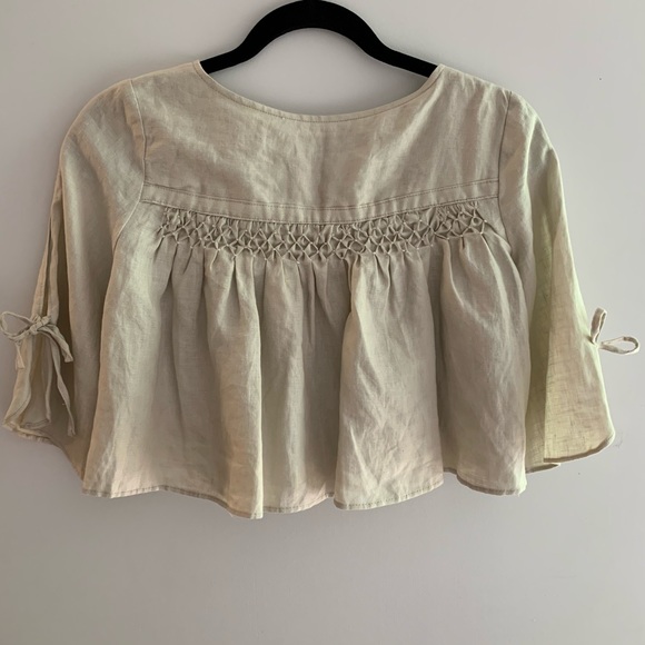 Linen beige cropped flowy jacket - Picture 3 of 7